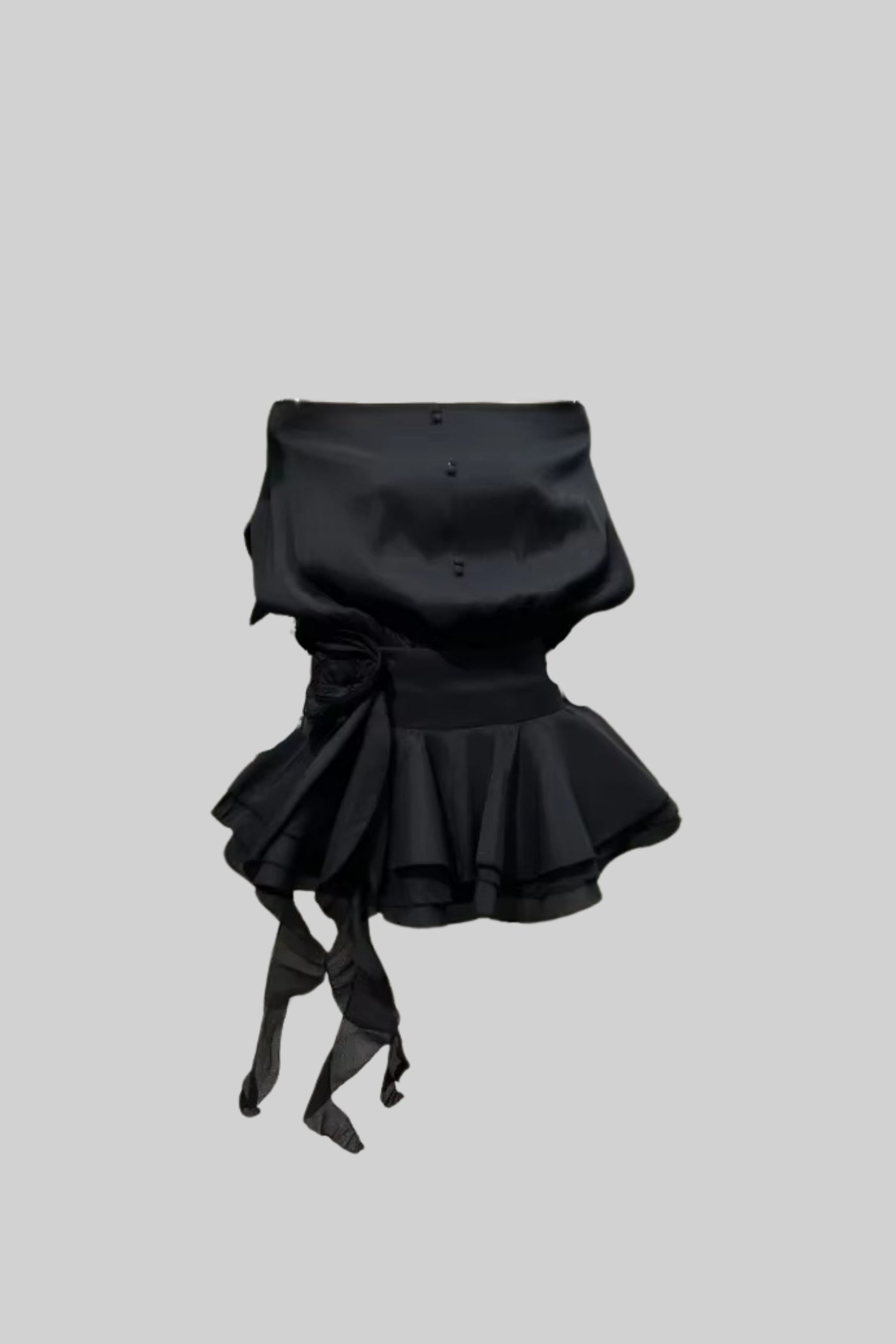 Elegant Mini Dress With Peplum Hem And Rosette Waist Embellishment - Black