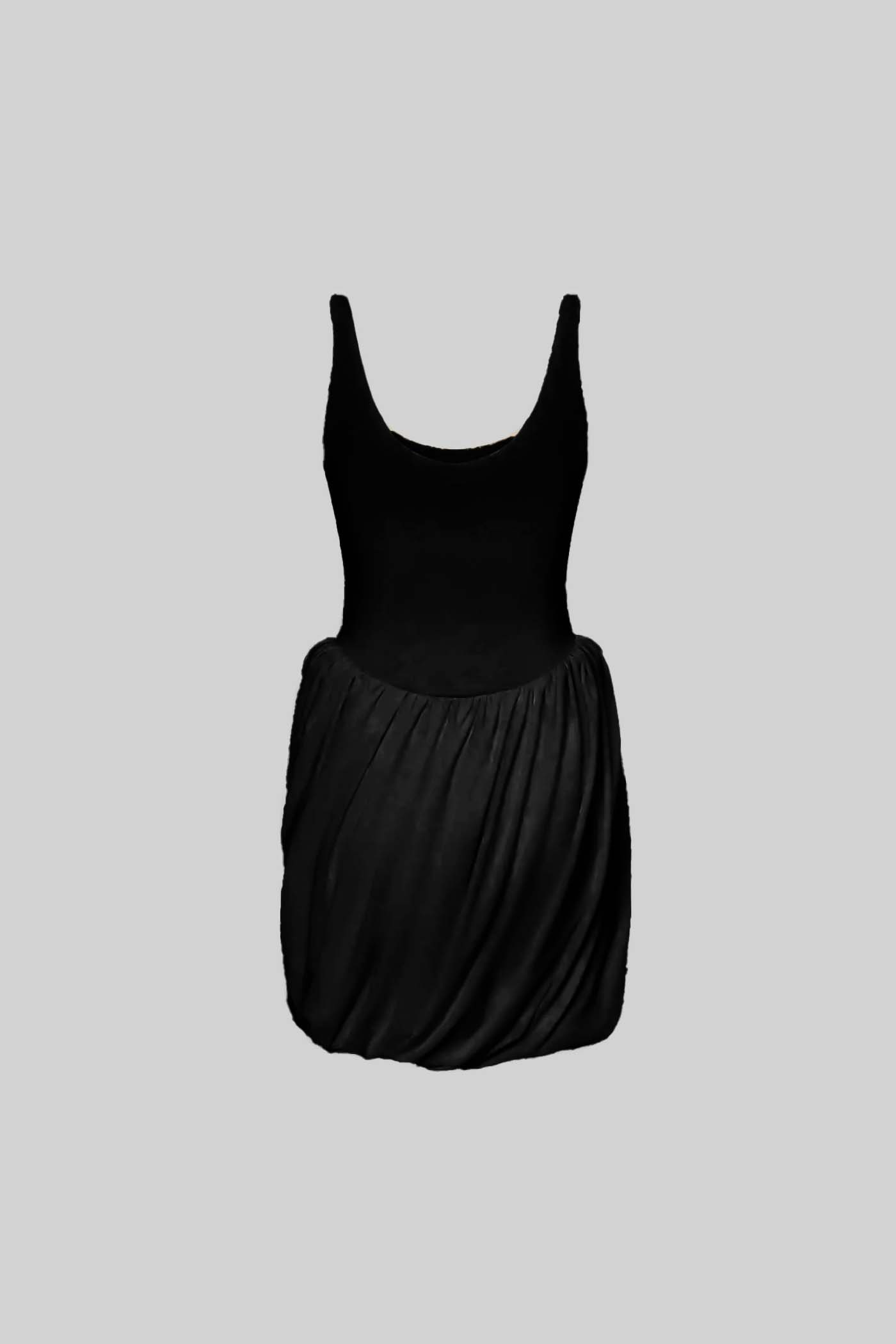 Draped Mini Dress With Sculptural Skirt And Side Slit - Black