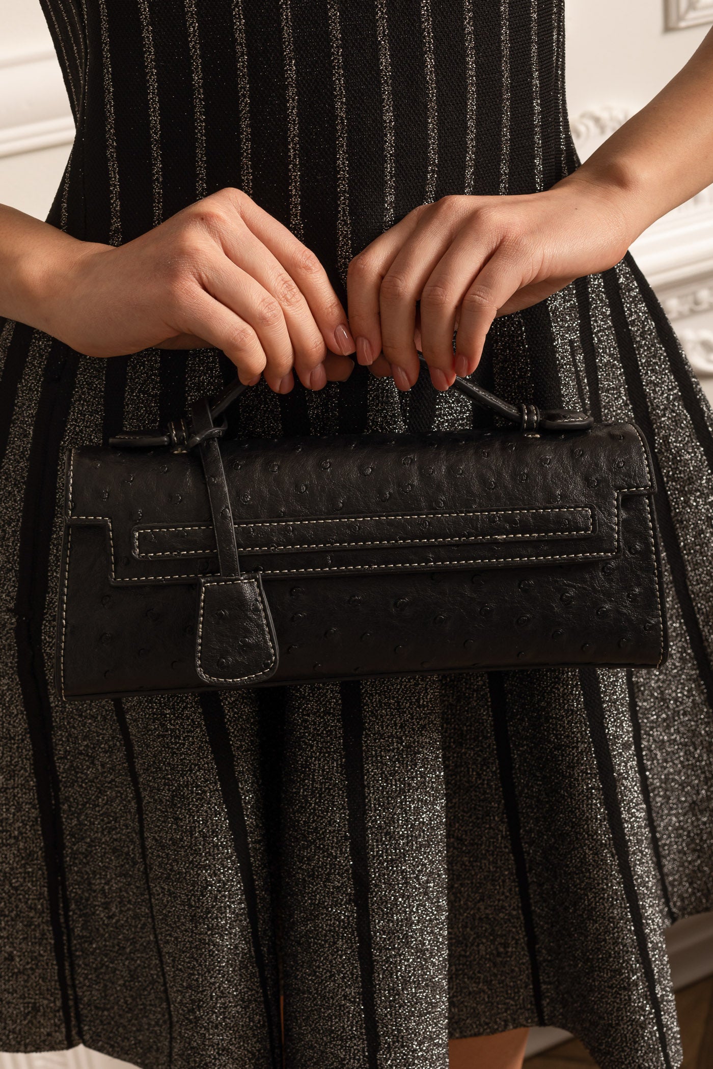 Sophisticated Rectangular Purse With Dotted Pattern - Black