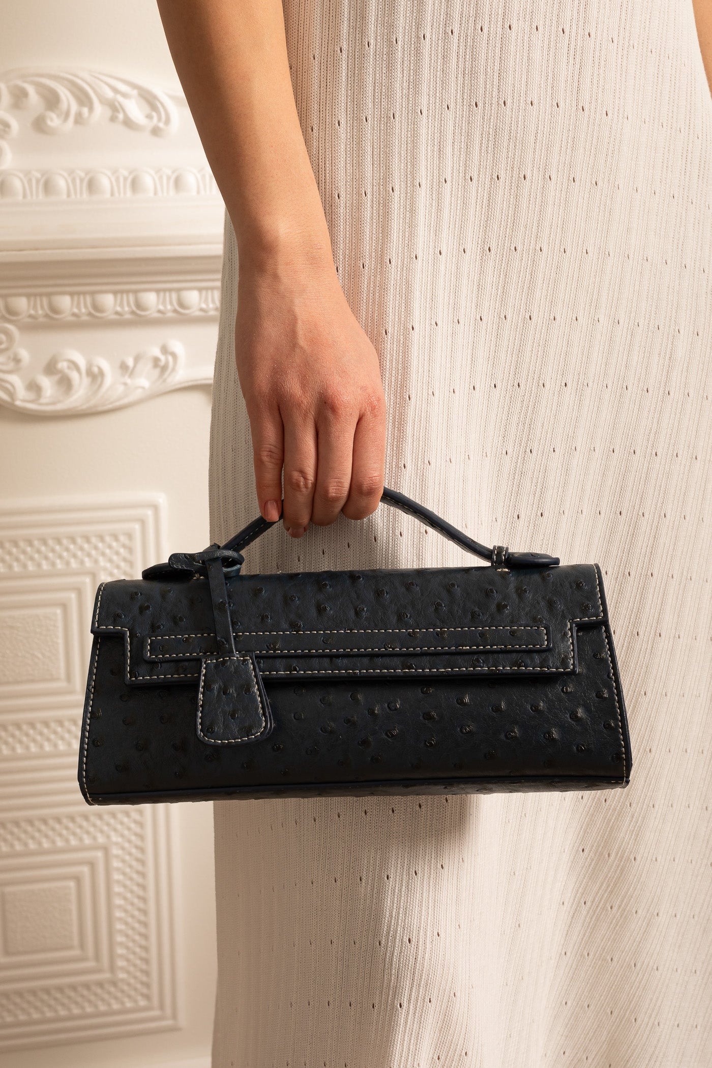 Purse Shape Rectangular Sophisticated Rectangular Purse With Dotted Pattern - Dark Blue ...
