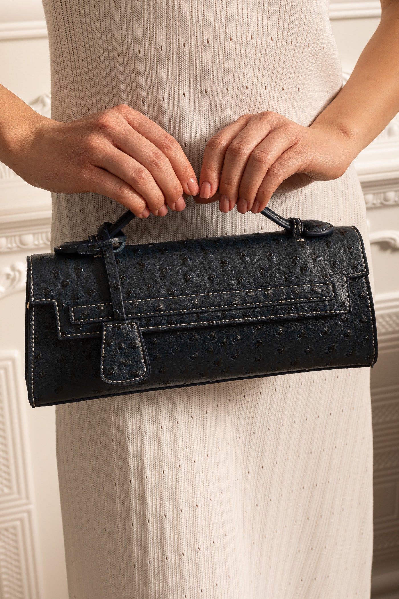 Purse Shape Rectangular Sophisticated Rectangular Purse With Dotted Pattern - Dark Blue ...