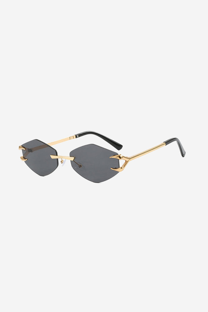 Rimless Geometric Sunglasses with Spiked Gold Temples – Black