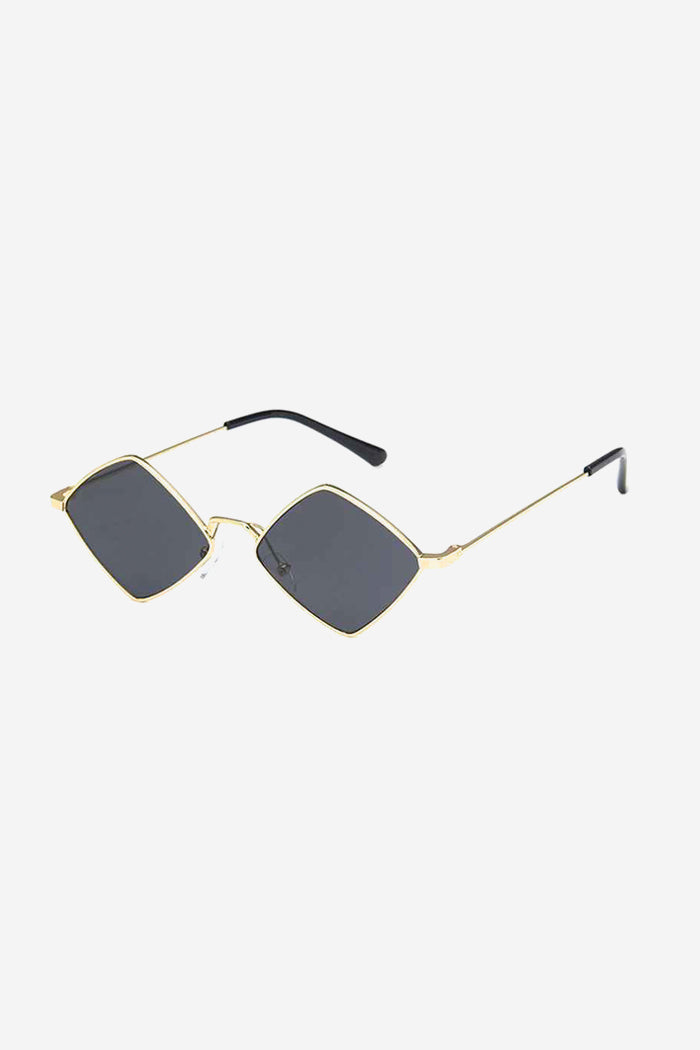 Geometric Diamond-Shaped Sunglasses with Slim Gold Frame – Black