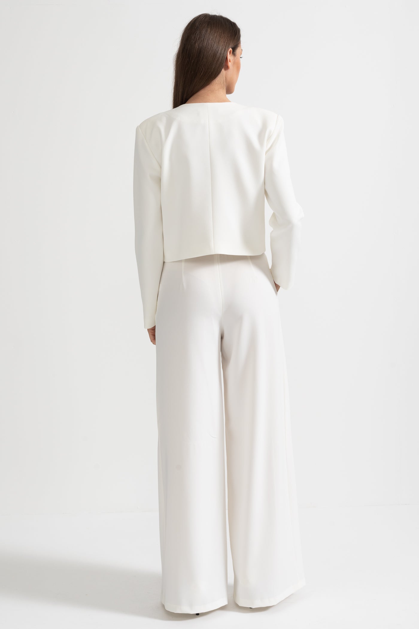 Embellished Jacket and Wide-Leg Trousers Co-Ord Set with Ornate Beadwork - White