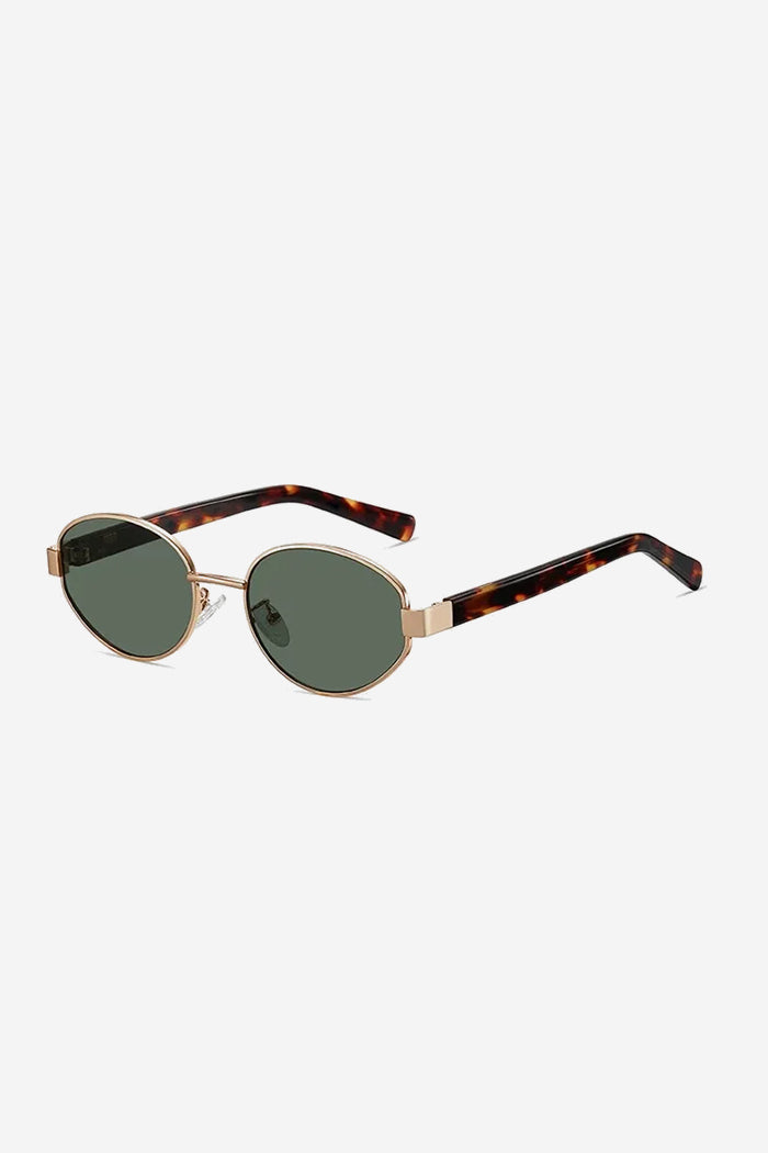 Vintage-Inspired Oval Sunglasses with Slim Gold Frame and Bold Acetate Temples – Green
