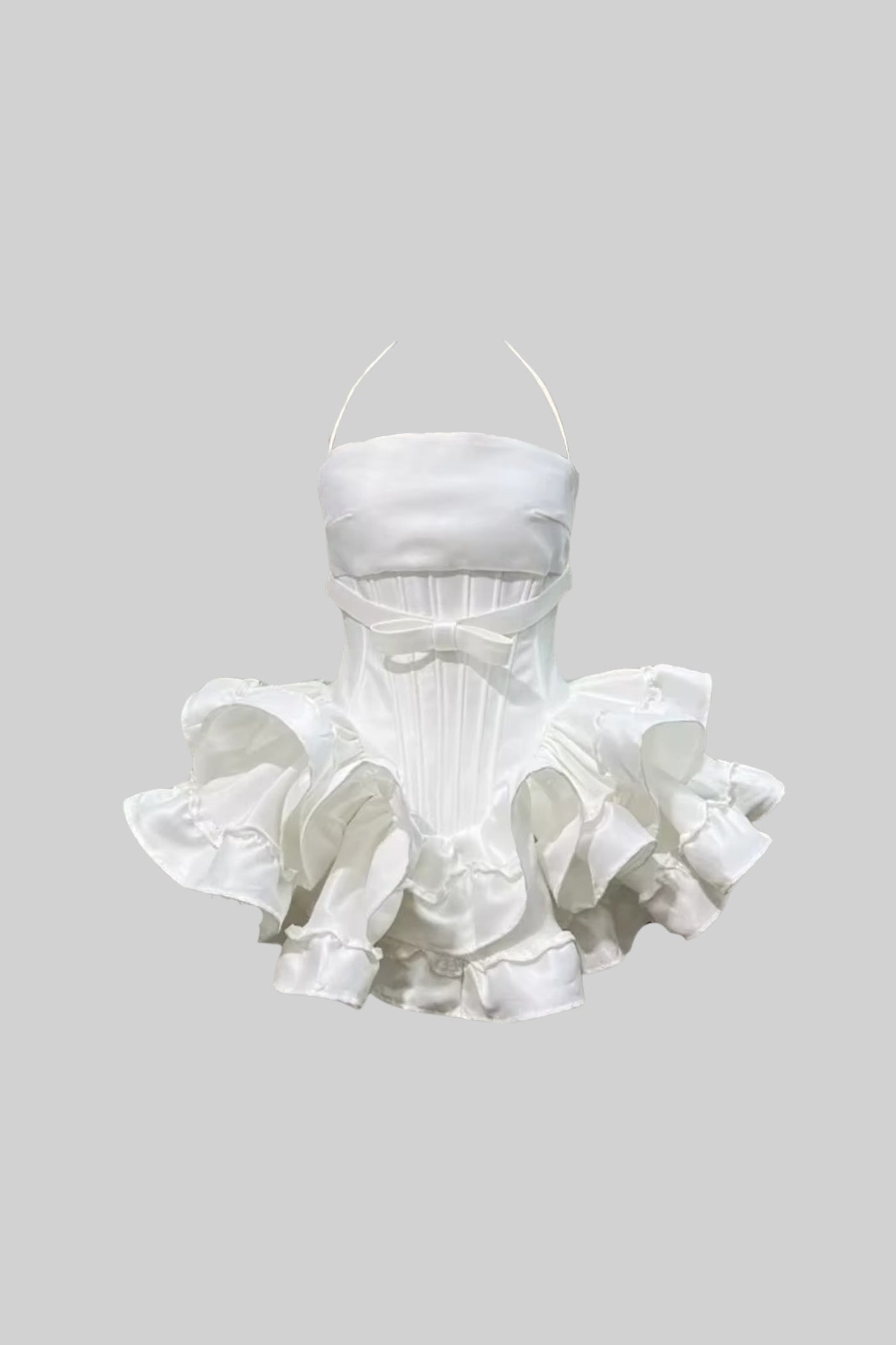 Mini Corset Dress With Ruffled Skirt And Fitted Bodice - White
